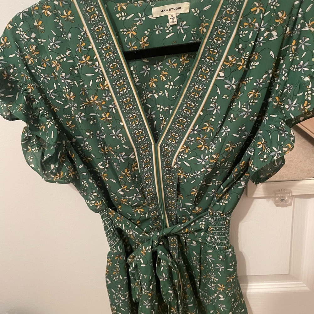 Green floral blouse